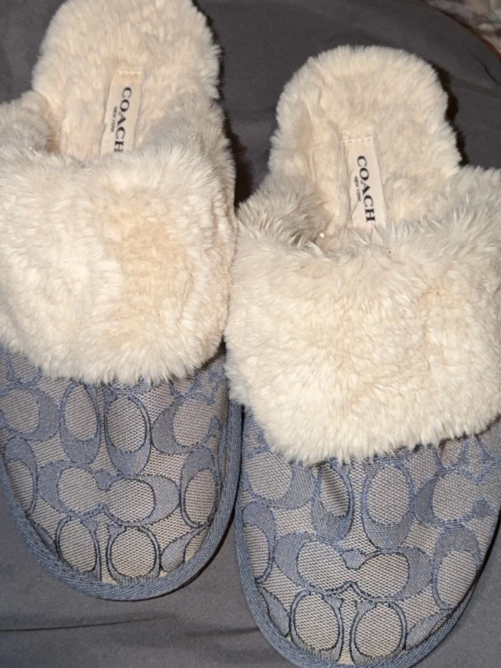 Coach Cream Faux-Fur & Signature Logo Kids' Slide Slippers